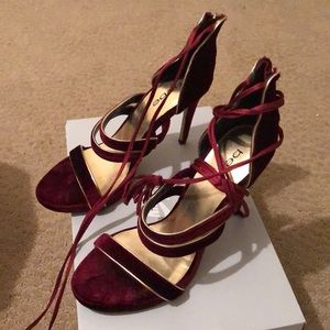 Bebe lace up burgundy heels